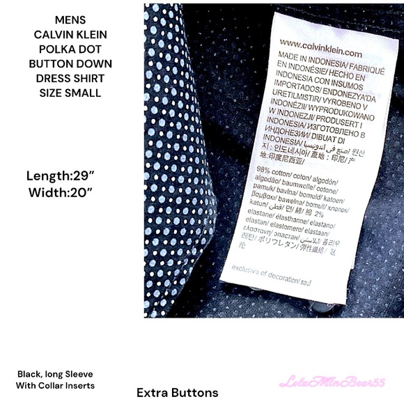 MENS CALVIN KLEIN POLKA DOT LONG SLEEVE DRESS SHIRT NWOT-EXTRA BUTTONS SIZE SM - Picture 8 of 10